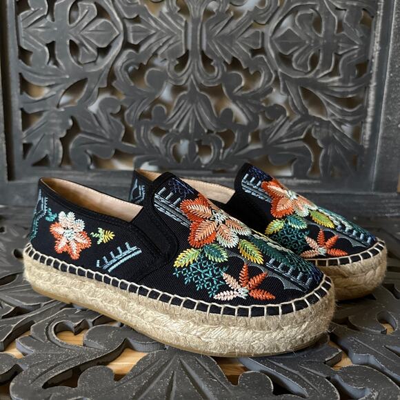 Johnny Was Elysia Floral Embroidered Espadrille Slip On Platform Sneakers 37 - Picture 2 of 12